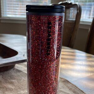 STARBUCKS Red Confetti Glitter Holiday Hot or Cold 16 oz Tumbler NEW!!